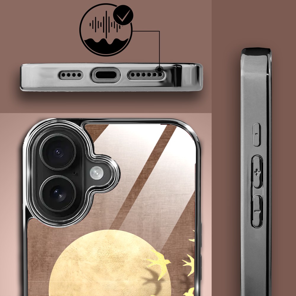 Etui do iPhone 16 Plus, Elite Glass z MagSafe, szklany tył, Zwierzęta, Taniec jaskółek, czarne