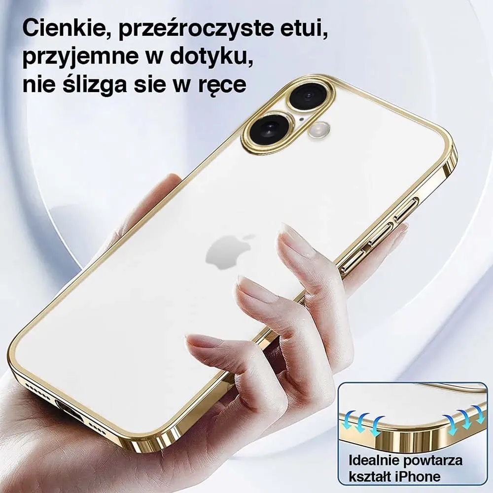 Etui do iPhone 16 Plus Gold Edition przeźroczyste Sulada oryginal, złote