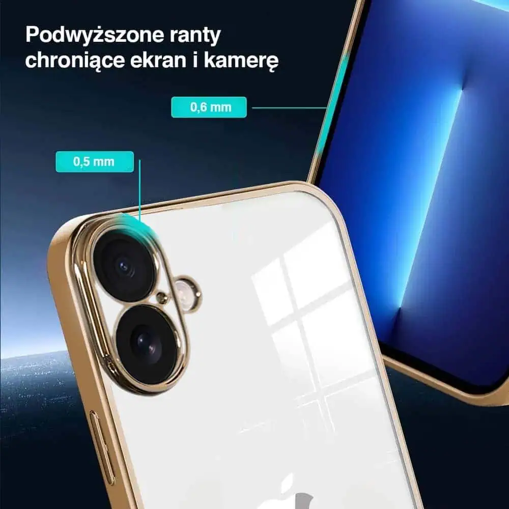 Etui do iPhone 16 Plus Gold Edition przeźroczyste Sulada oryginal, złote