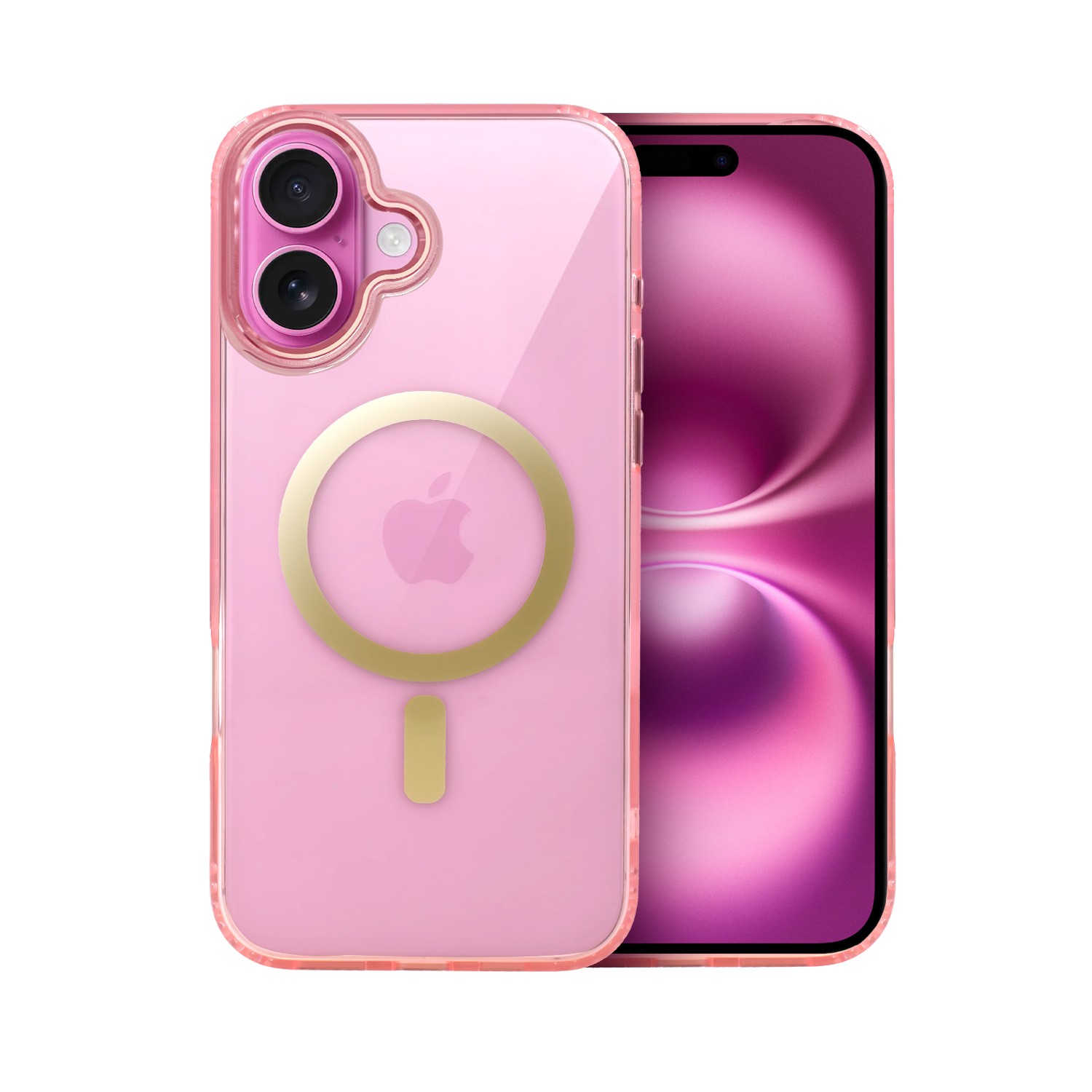 Etui do iPhone 16 Golden Elite, cienkie, ze złotym MagSafe, różowe