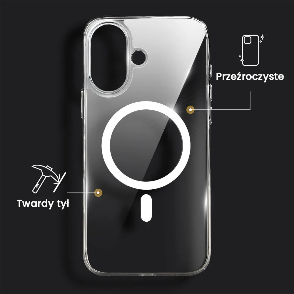 Etui do iPhone 16 Plus, Ibizu Crystal Clear Glass z MagSafe, szklany tył 9H, przeźroczyste