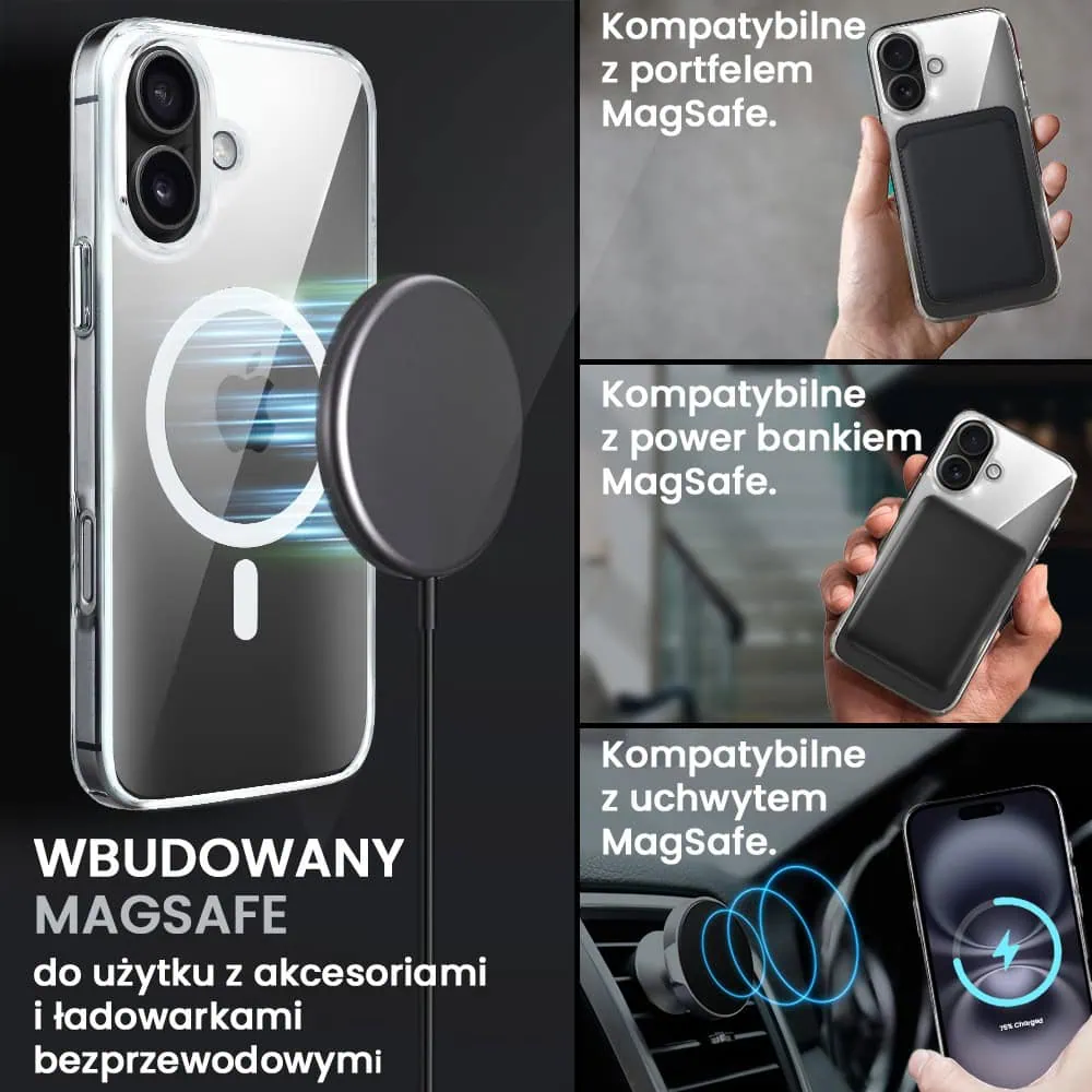 Etui do iPhone 16 Plus, Ibizu Crystal Clear Glass z MagSafe, szklany tył 9H, przeźroczyste