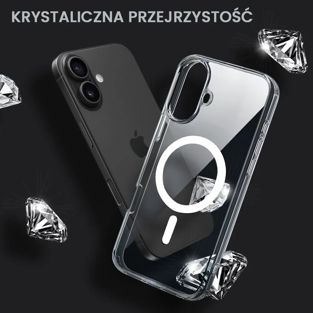 Etui do iPhone 16 Plus, Ibizu Crystal Clear Glass z MagSafe, szklany tył 9H, przeźroczyste