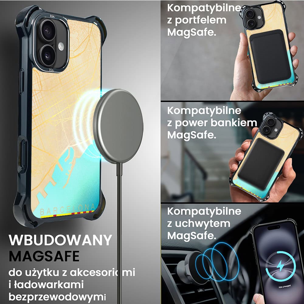 Etui do iPhone 16, Ibizu DropGuard Ultra z MagSafe, Mapy Świata, Barcelona