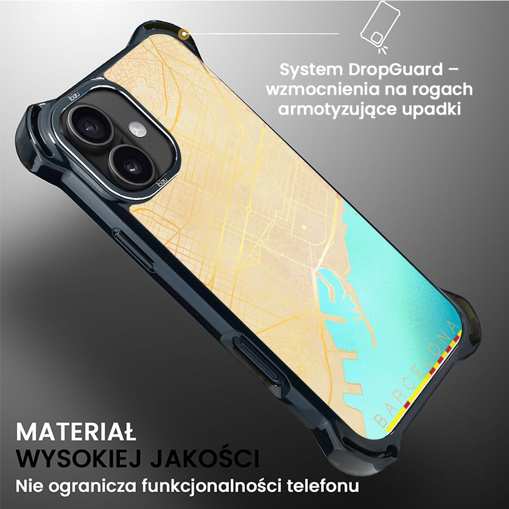 Etui do iPhone 16, Ibizu DropGuard Ultra z MagSafe, Mapy Świata, Barcelona