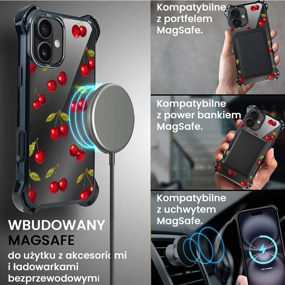 Etui do iPhone 16 Plus, Ibizu DropGuard Ultra z MagSafe, Midnight, Wiśniowa noc