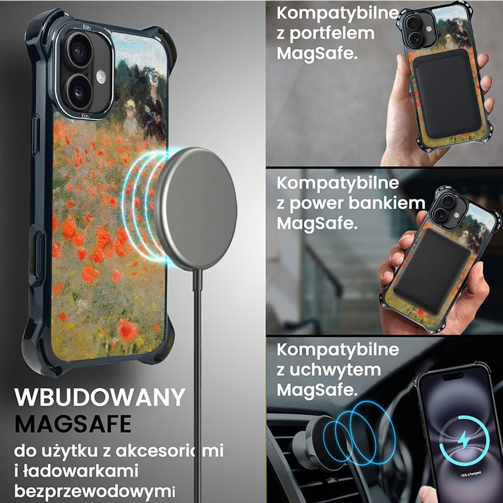 Etui do iPhone 16, Ibizu DropGuard Ultra z MagSafe, Claude Monet, pole maków