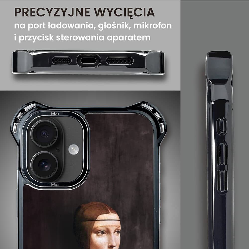 Etui do iPhone 16, Ibizu DropGuard Ultra z MagSafe, Leonardo Da Vinci, dama z kotem