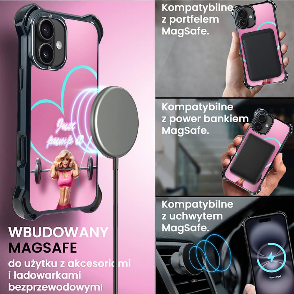 Etui do iPhone 16 Plus, Ibizu DropGuard Ultra z MagSafe, #Move, Pump it love