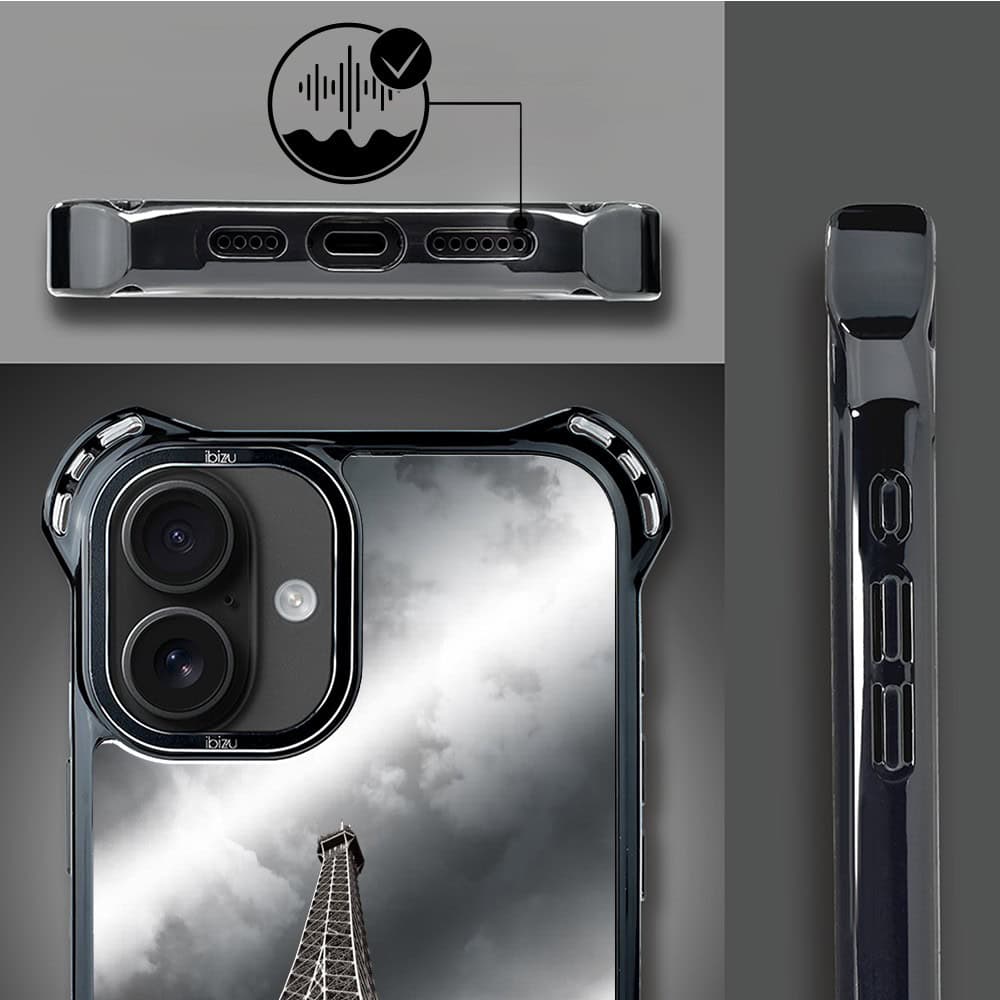 Etui do iPhone 16 Plus, Ibizu DropGuard Ultra z MagSafe, Noir City, Wieża Eiffla