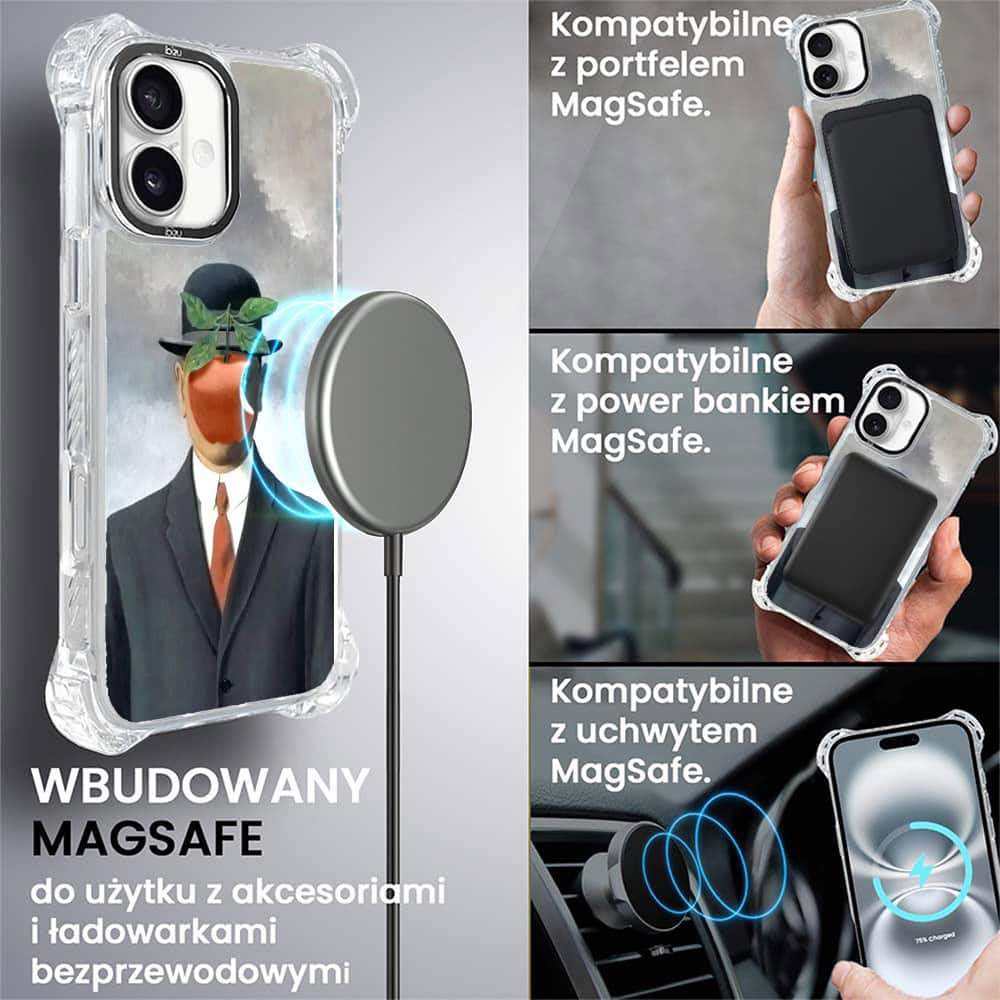 Etui do iPhone 16, Ibizu DropGuard Ultra z MagSafe, Rene Magritte, syn człowieczy