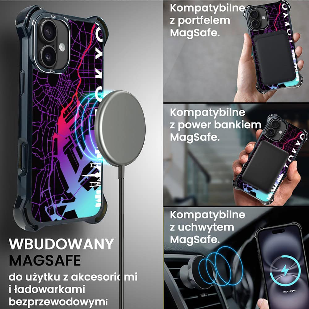 Etui do iPhone 16, Ibizu DropGuard Ultra z MagSafe, Mapy Świata, Tokyo