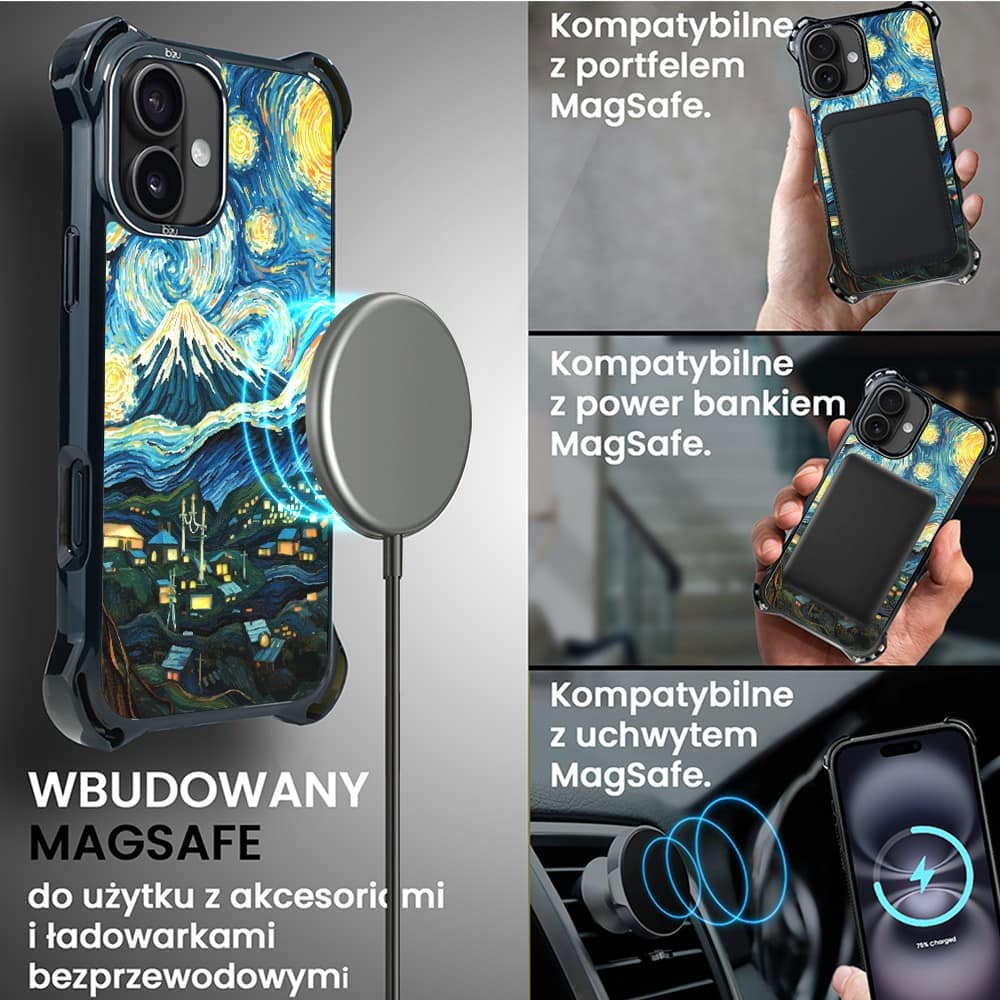 Etui do iPhone 16, Ibizu DropGuard Ultra z MagSafe, Van Gogh, gwieździsta noc