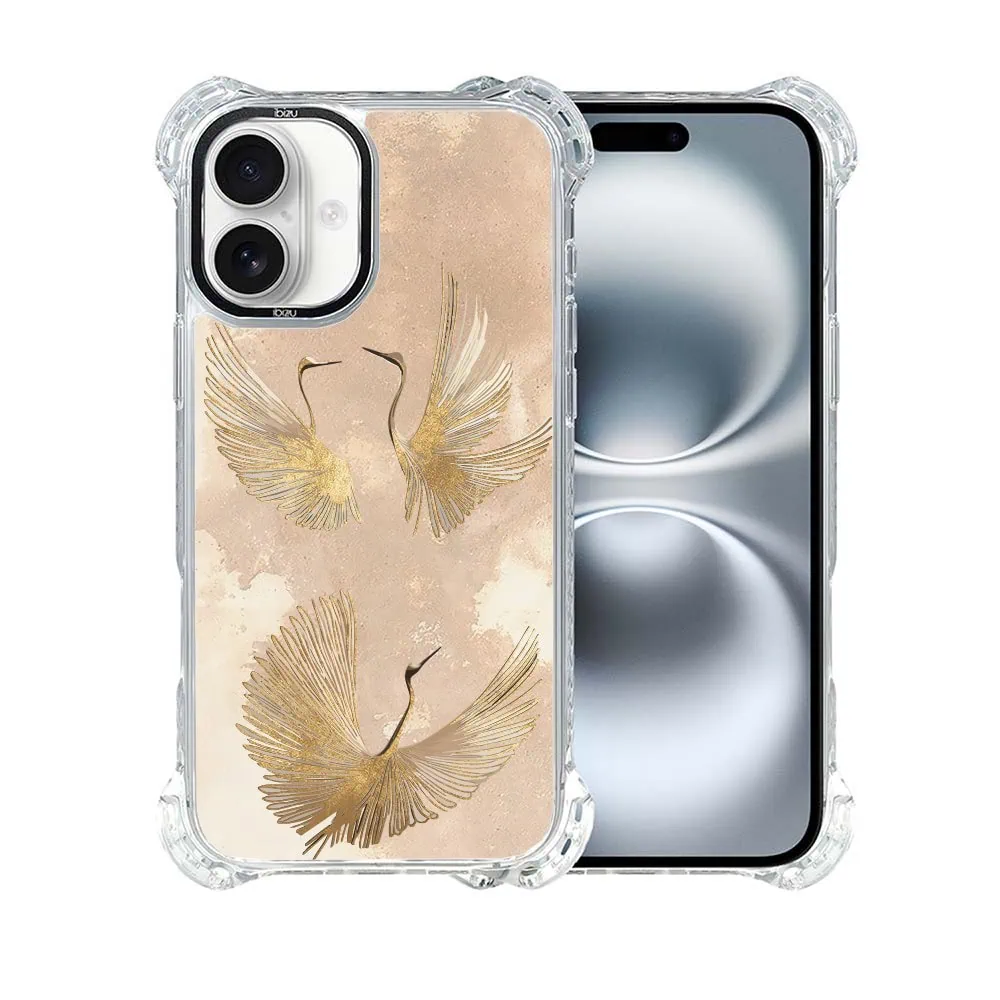Etui do iPhone 16, Ibizu DropGuard Ultra z MagSafe, Boho, Złote żurawie
