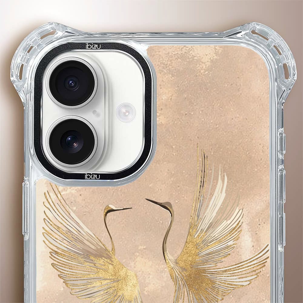 Etui do iPhone 16, Ibizu DropGuard Ultra z MagSafe, Boho, Złote żurawie