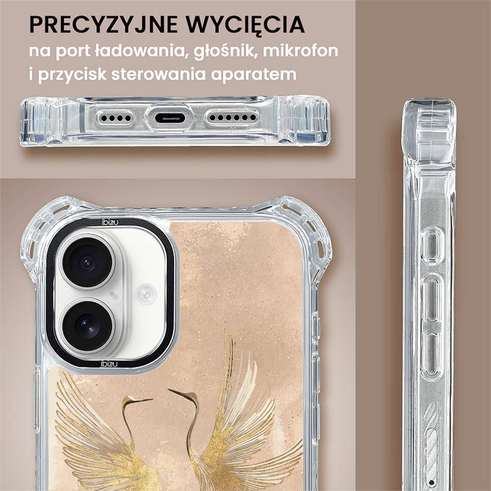 Etui do iPhone 16, Ibizu DropGuard Ultra z MagSafe, Boho, Złote żurawie