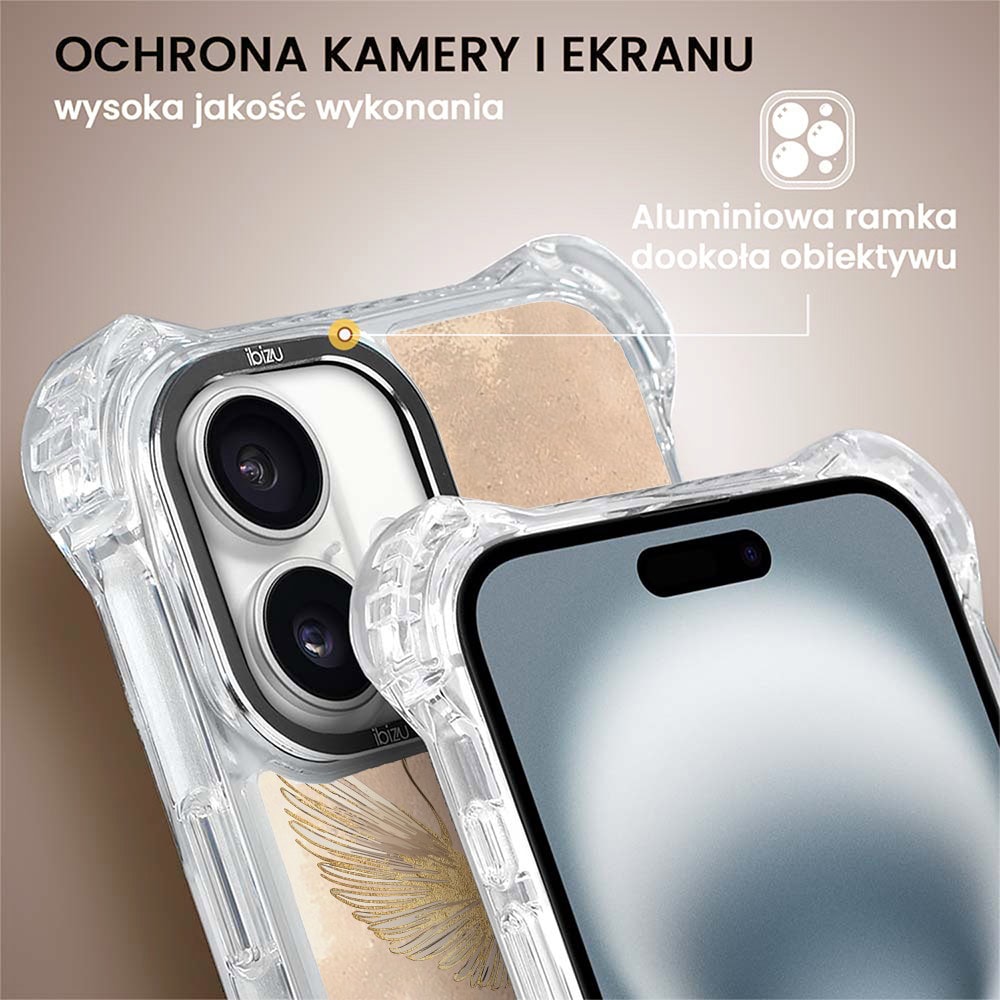 Etui do iPhone 16, Ibizu DropGuard Ultra z MagSafe, Boho, Złote żurawie