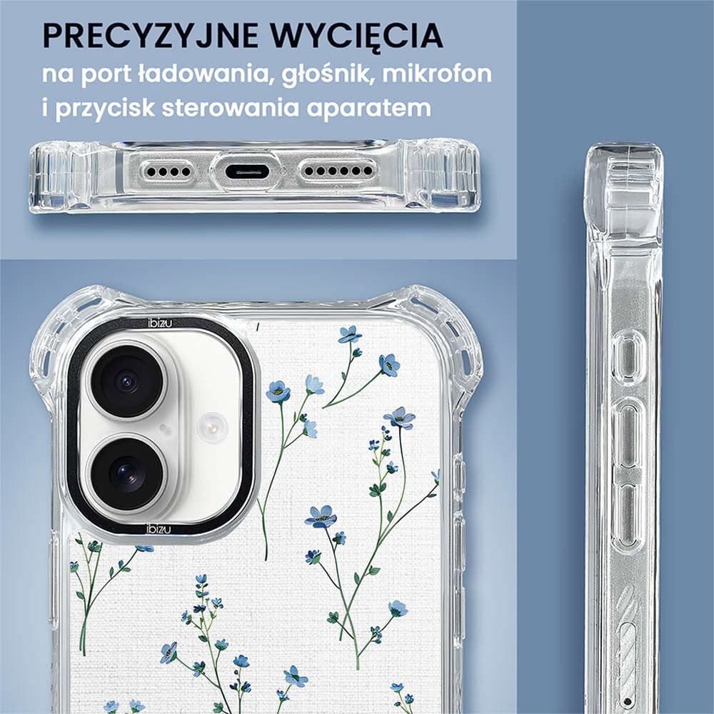 Etui do iPhone 16, Ibizu DropGuard Ultra z MagSafe, Pastel Bloom, Niebieski sen