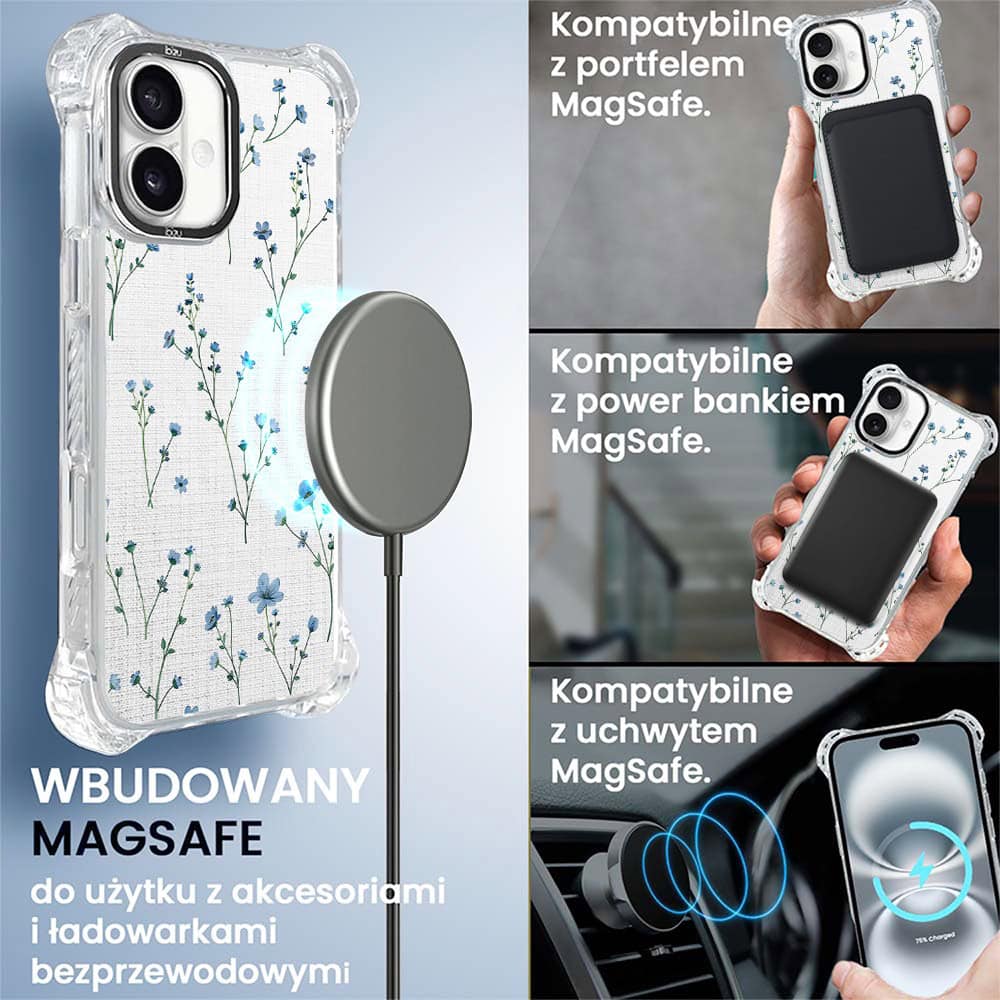 Etui do iPhone 16, Ibizu DropGuard Ultra z MagSafe, Pastel Bloom, Niebieski sen