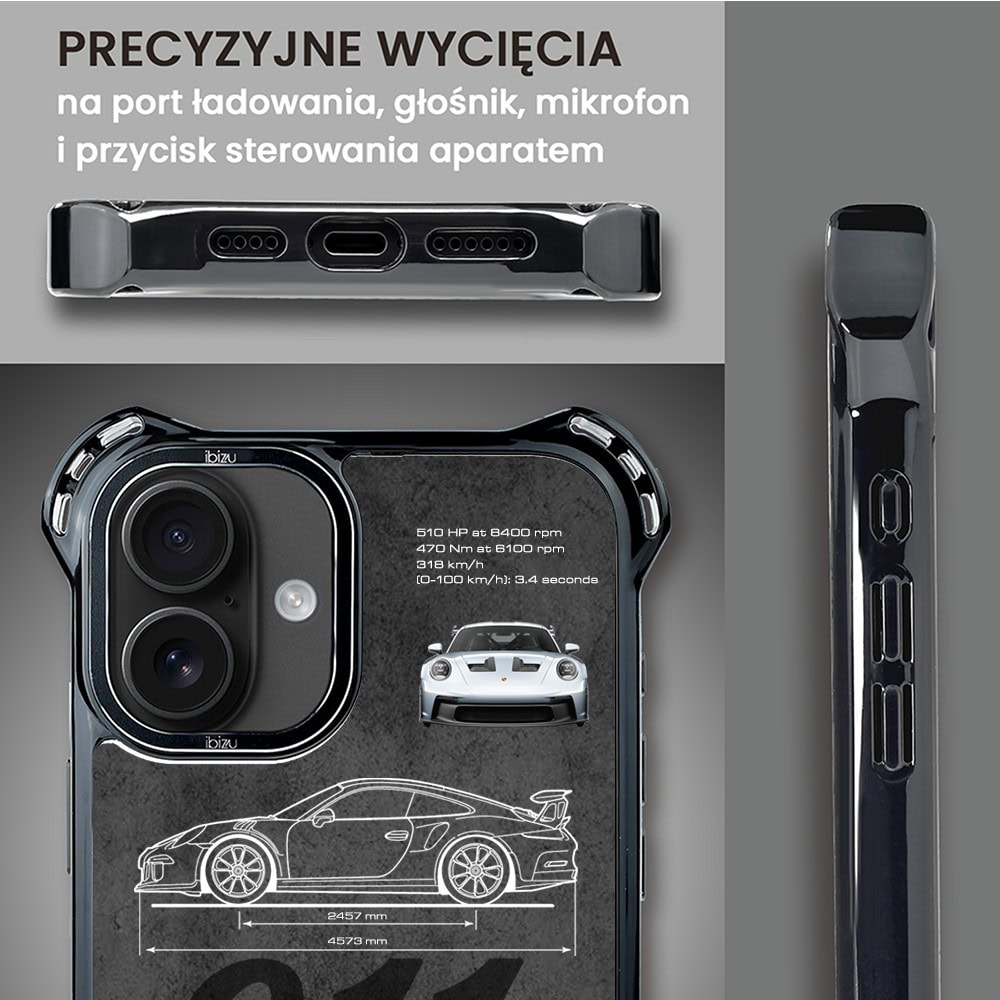 Etui do iPhone 16 Plus, Ibizu DropGuard Ultra z MagSafe, TechDrive, 911 GT3 RS