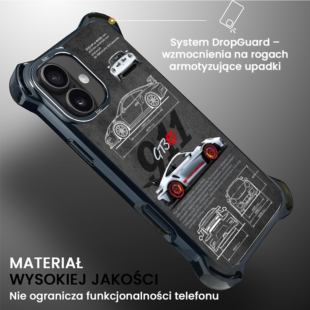 Etui do iPhone 16 Plus, Ibizu DropGuard Ultra z MagSafe, TechDrive, 911 GT3 RS