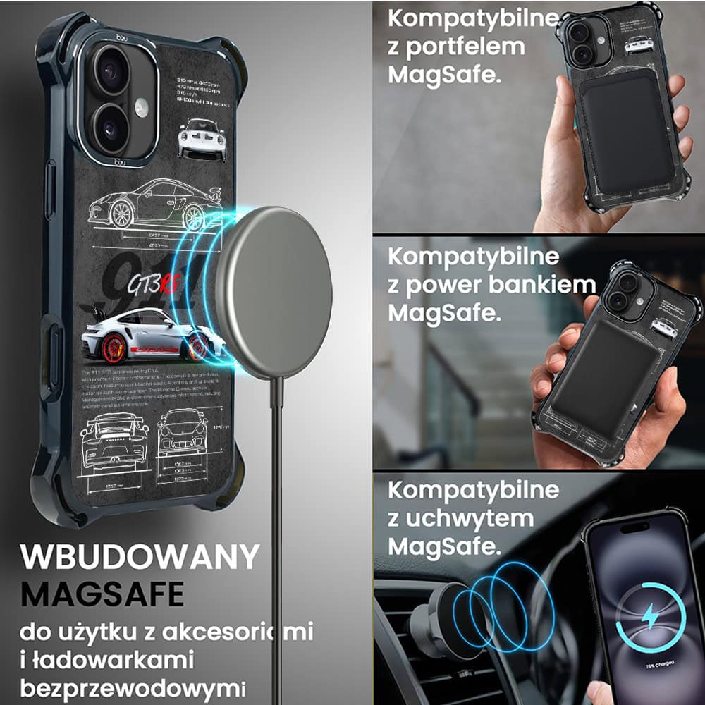 Etui do iPhone 16 Plus, Ibizu DropGuard Ultra z MagSafe, TechDrive, 911 GT3 RS