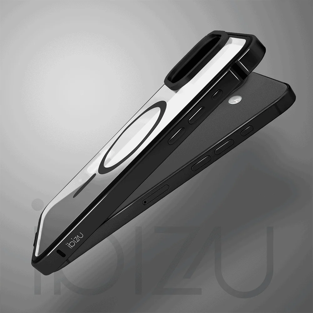 Etui do iPhone 16 Ibizu Elite Skin z MagSafe, krystalicznie czyste z metalową ramką, czarne