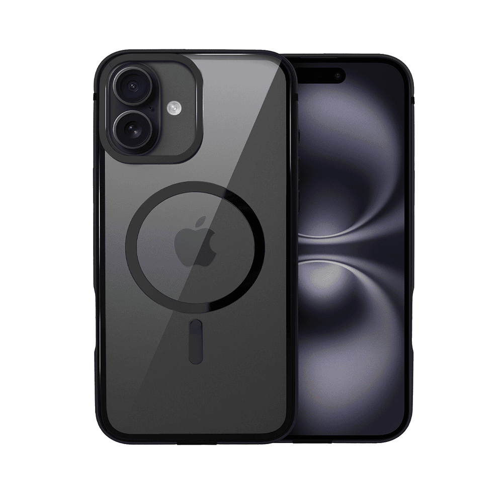 Etui do iPhone 16 Ibizu Elite Skin z MagSafe, krystalicznie czyste z metalową ramką, czarne