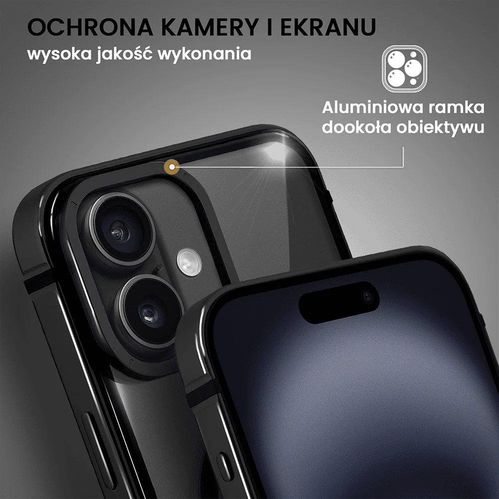 Etui do iPhone 16 Ibizu Elite Skin z MagSafe, krystalicznie czyste z metalową ramką, czarne