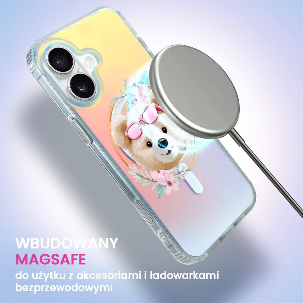 Etui do iPhone 16 MagSafe Bear With Me, Flower Queen, miś z kwiatami, zmieniające kolor
