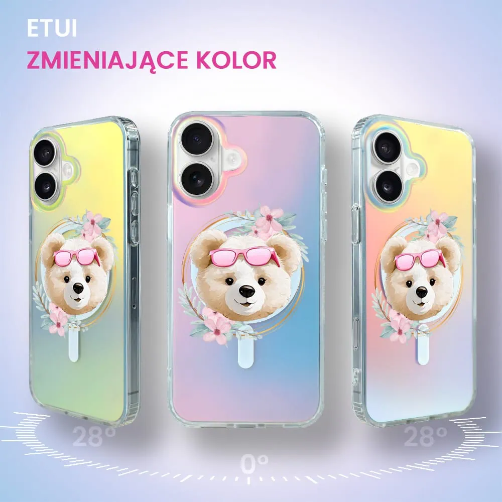 Etui do iPhone 16 MagSafe Bear With Me, Flower Queen, miś z kwiatami, zmieniające kolor