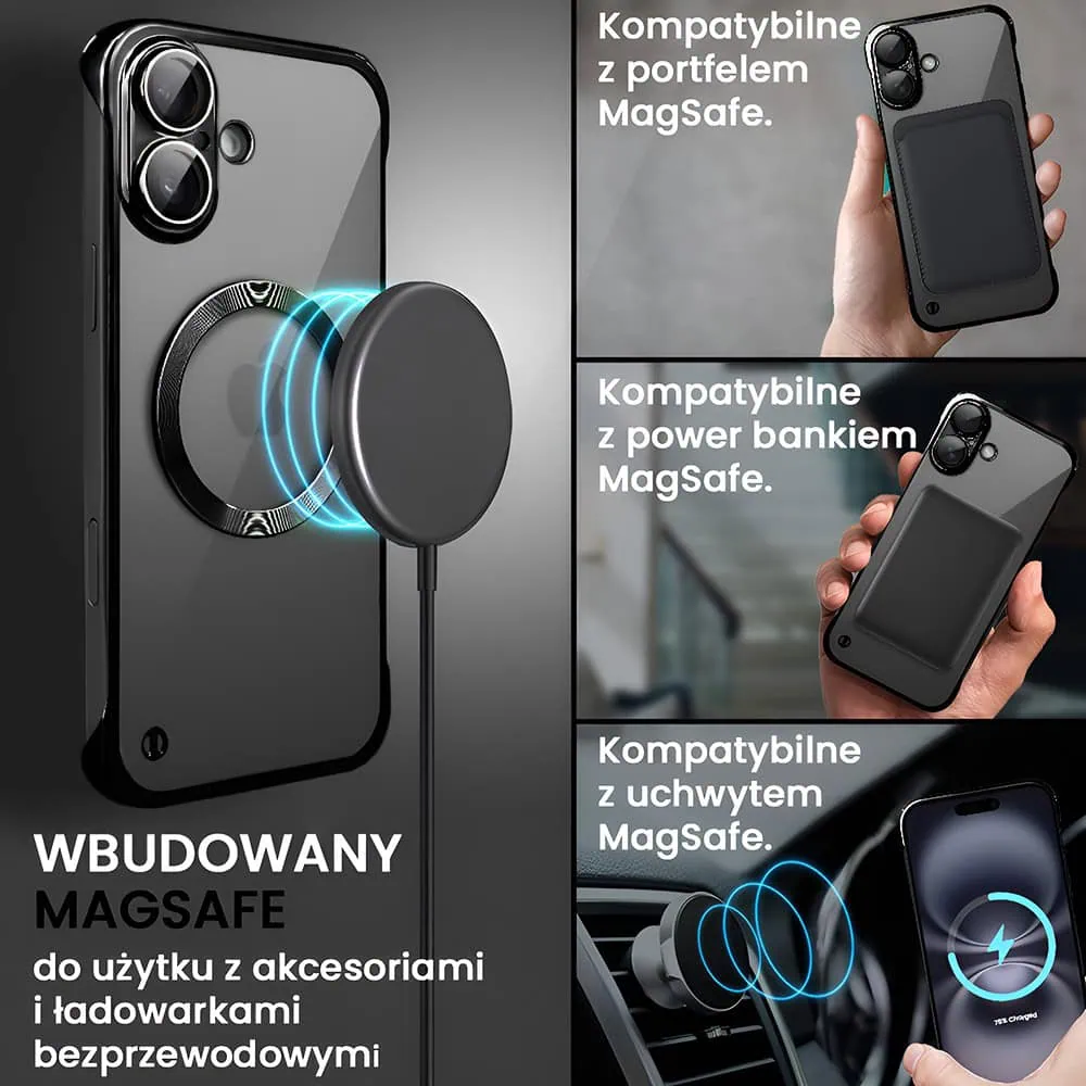 Etui do iPhone 16 MagSafe Luxury Protect Lite, hybrydowa ochrona kamery, czarne