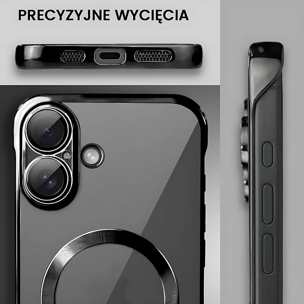 Etui do iPhone 16 MagSafe Luxury Protect Lite, hybrydowa ochrona kamery, czarne