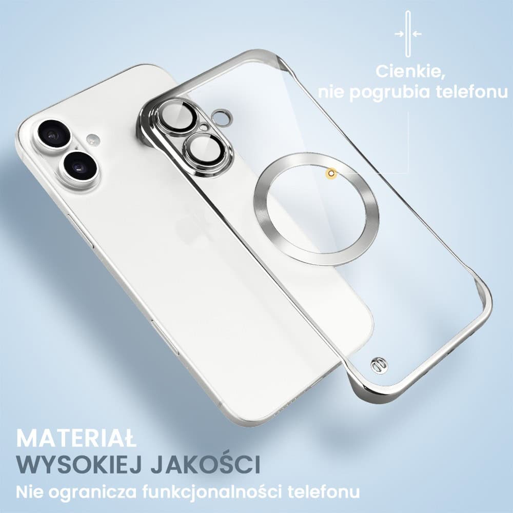 Etui do iPhone 16 MagSafe Luxury Protect Lite, hybrydowa ochrona kamery, srebrne