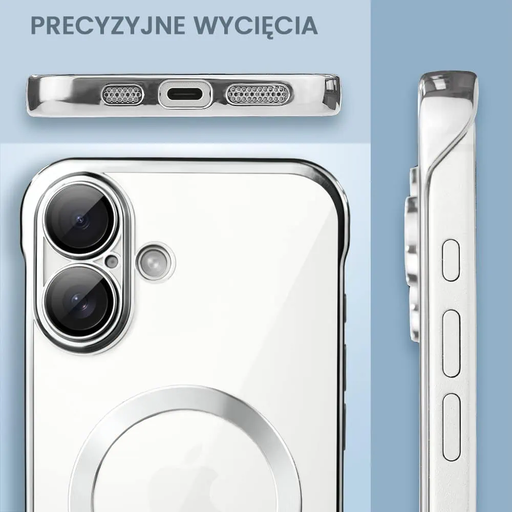 Etui do iPhone 16 MagSafe Luxury Protect Lite, hybrydowa ochrona kamery, srebrne