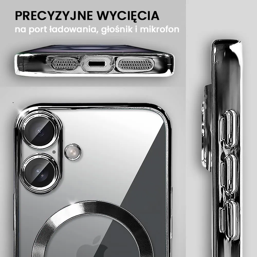 Etui do iPhone 16 MagSafe Luxury Protect przeźroczyste, hybrydowa ochrona kamery, czarne