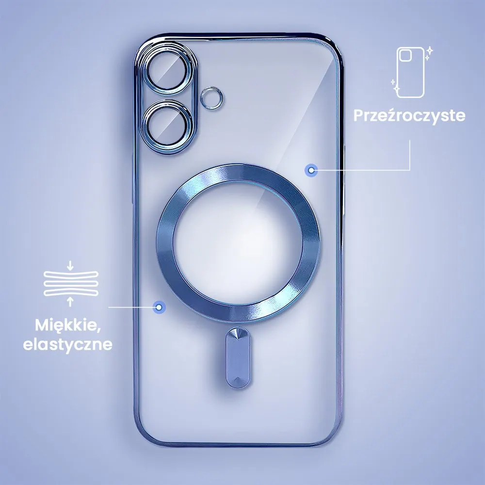 Etui do iPhone 16 MagSafe Luxury Protect przeźroczyste, hybrydowa ochrona kamery, niebieskie