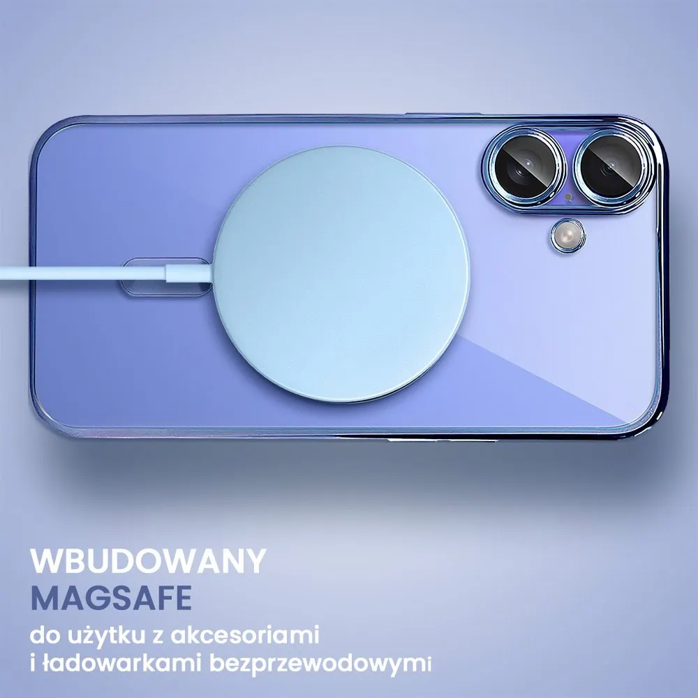 Etui do iPhone 16 MagSafe Luxury Protect przeźroczyste, hybrydowa ochrona kamery, niebieskie