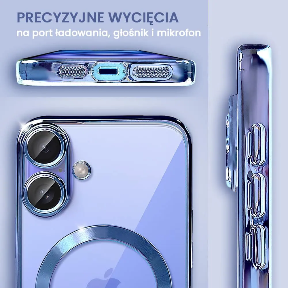 Etui do iPhone 16 MagSafe Luxury Protect przeźroczyste, hybrydowa ochrona kamery, niebieskie