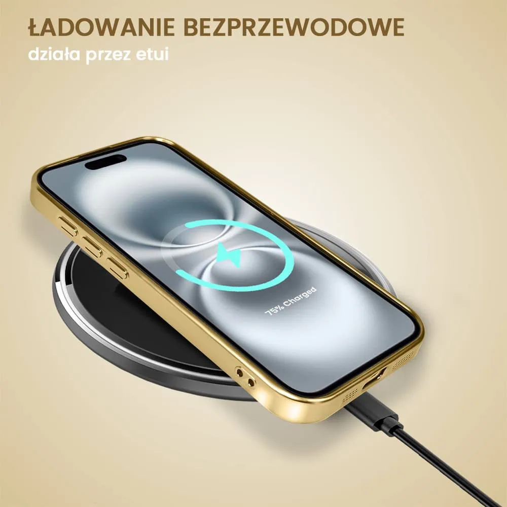 Etui do iPhone 16 MagSafe Luxury Protect przeźroczyste, hybrydowa ochrona kamery, złote