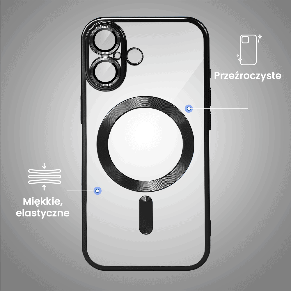Etui do iPhone 16 MagSafe Luxury Protect przeźroczyste, z osłoną aparatu, Titanium Finish, czarny tytan