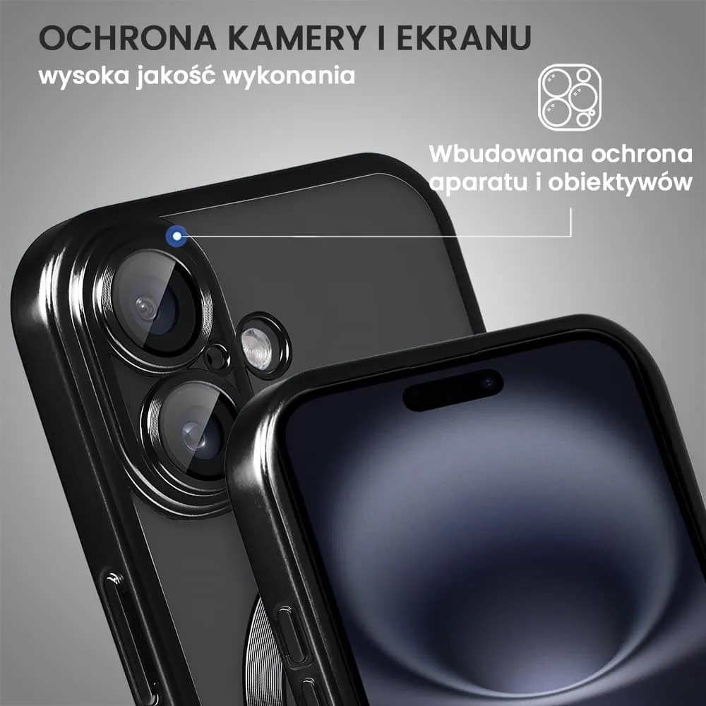 Etui do iPhone 16 MagSafe Luxury Protect przeźroczyste, z osłoną aparatu, Titanium Finish, czarny tytan