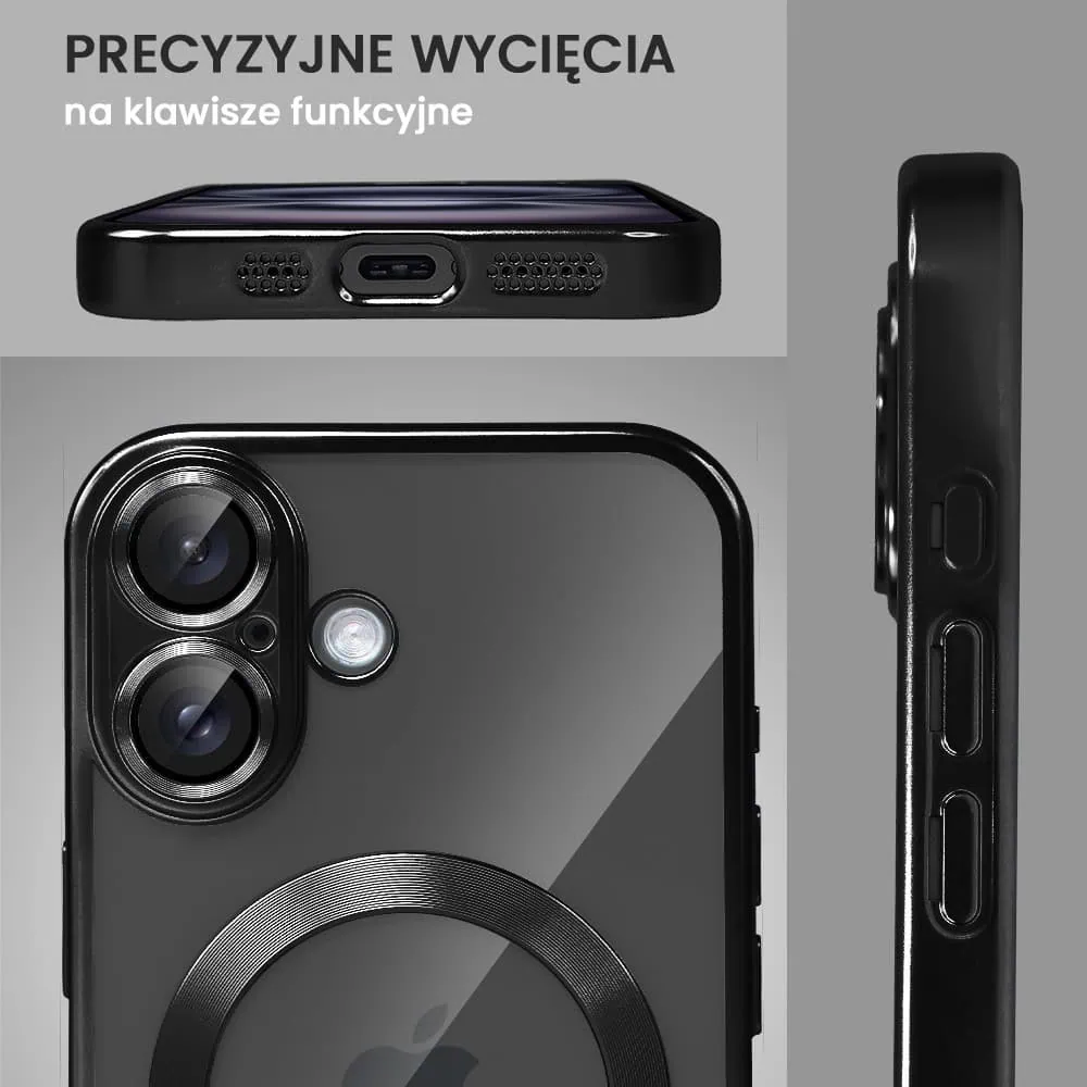 Etui do iPhone 16 MagSafe Luxury Protect przeźroczyste, z osłoną aparatu, Titanium Finish, czarny tytan