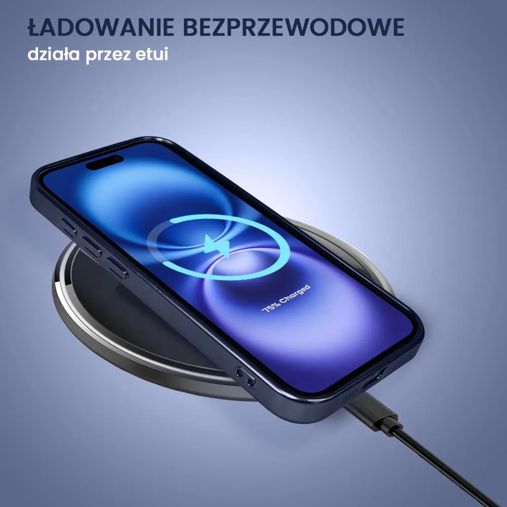 Etui do iPhone 16 MagSafe Luxury Protect przeźroczyste, z osłoną aparatu, Titanium Finish, granatowe