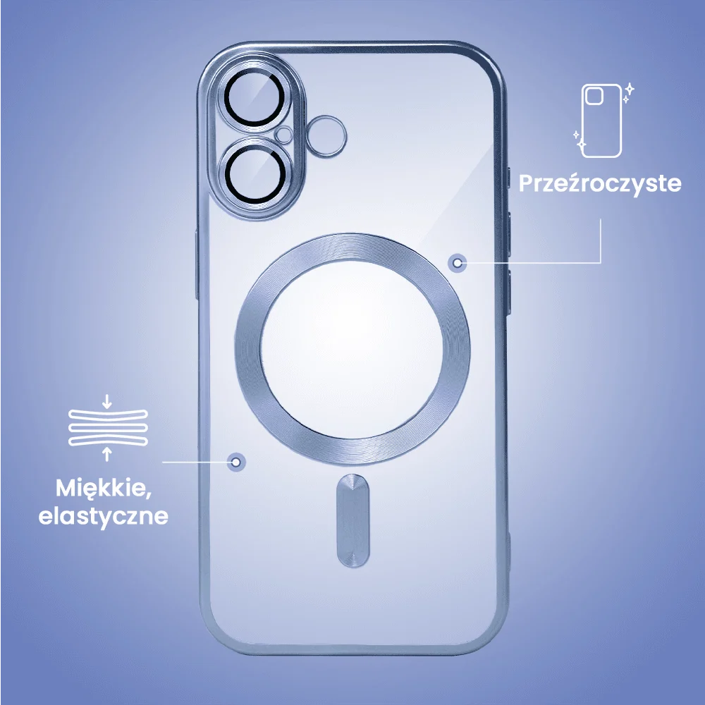 Etui do iPhone 16 Plus MagSafe Luxury Protect przeźroczyste, z osłoną aparatu, Titanium Finish, niebieskie