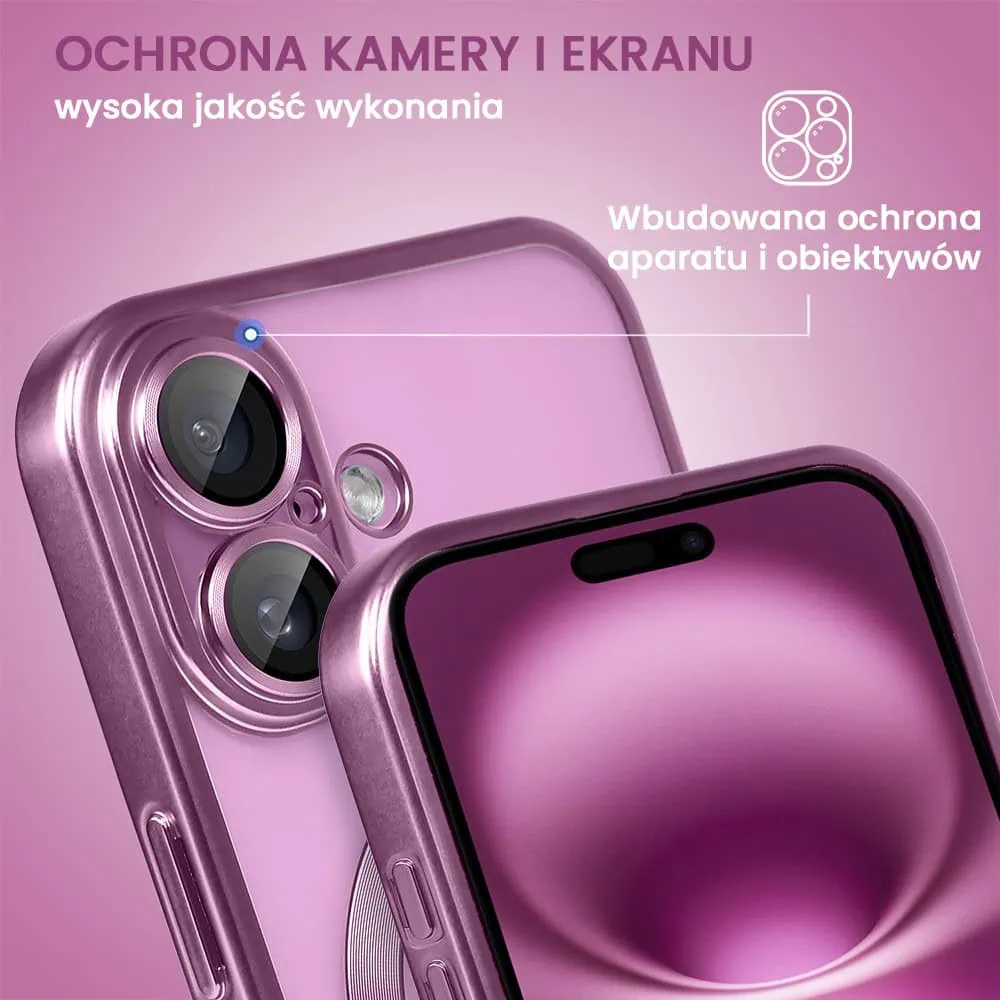 etui do iphone z magsafe luxury protect przeźroczyste, z osłoną aparatu, titanium finish, różowe