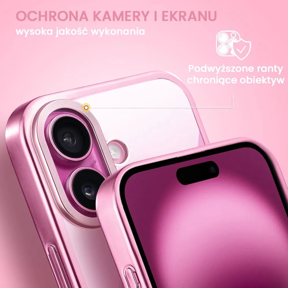 Etui do iPhone 16 MagSafe Luxury Titanium Finish, przeźroczyste, różowe