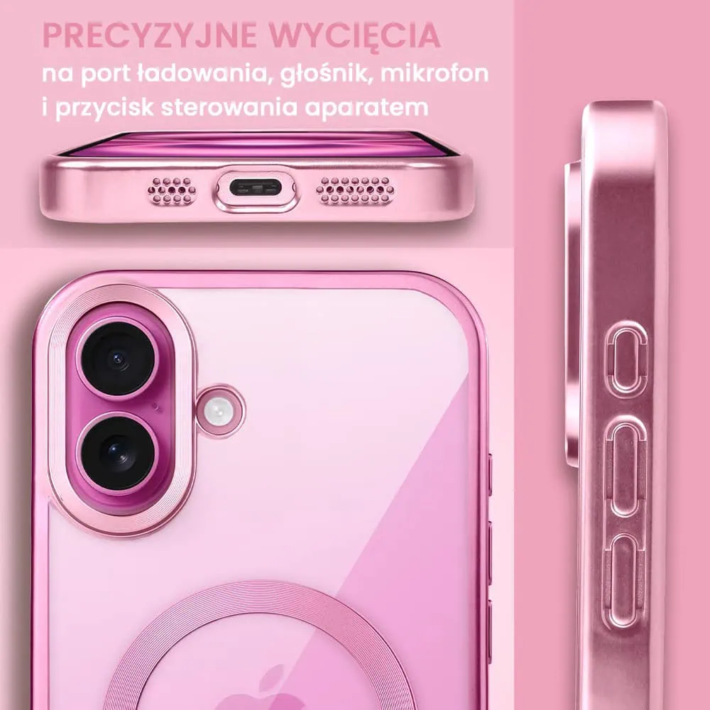 Etui do iPhone 16 MagSafe Luxury Titanium Finish, przeźroczyste, różowe