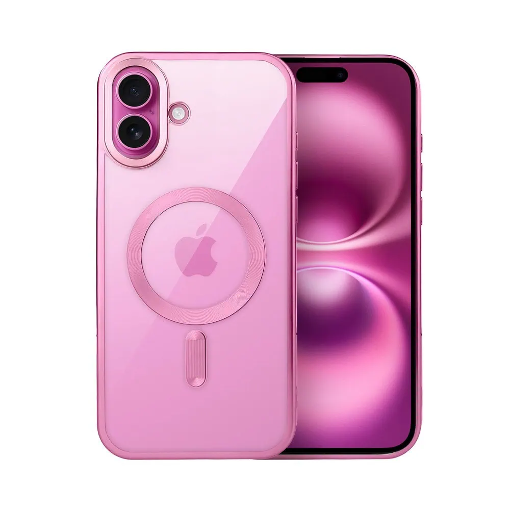 Etui do iPhone 16 MagSafe Luxury Titanium Finish, przeźroczyste, różowe