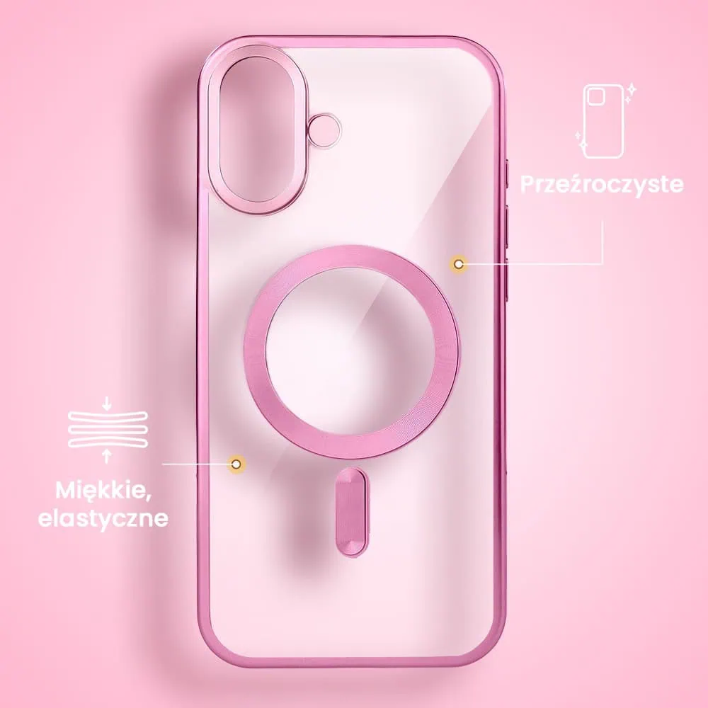 Etui do iPhone 16 MagSafe Luxury Titanium Finish, przeźroczyste, różowe